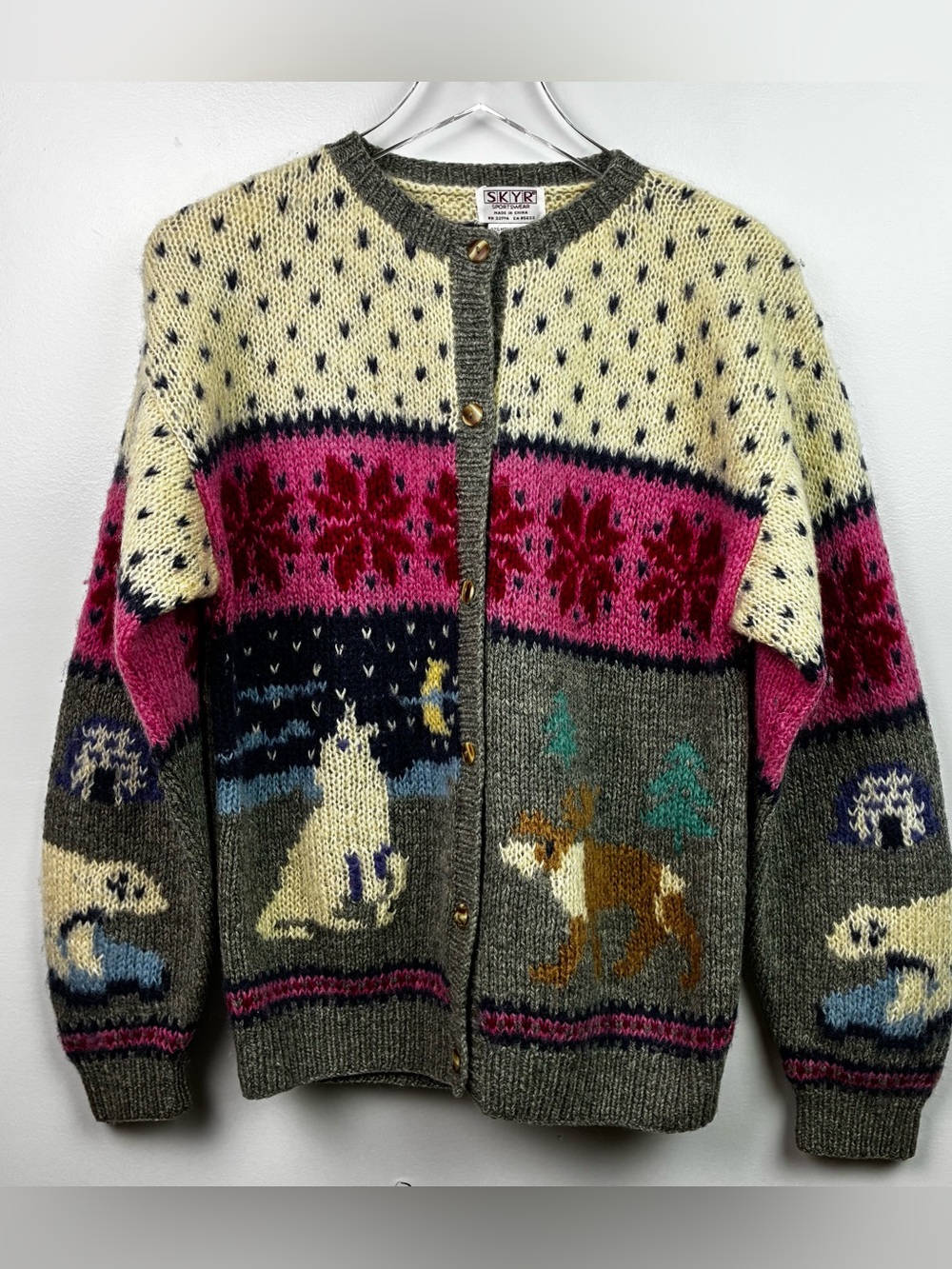 SKYR Vintage 1980’s Nordic Winter Theme Wool Cardigan
